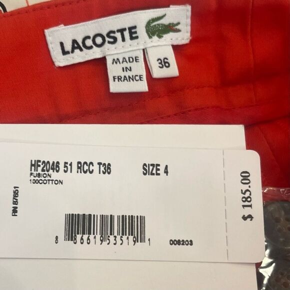 LACOSTE Woman’s  Pubion 100% Cotton Orange Straight Leg Trouser Pants Sz 4 NWT M - Picture 3 of 7